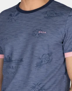 Blue Printed T-Shirt with Pink Details
