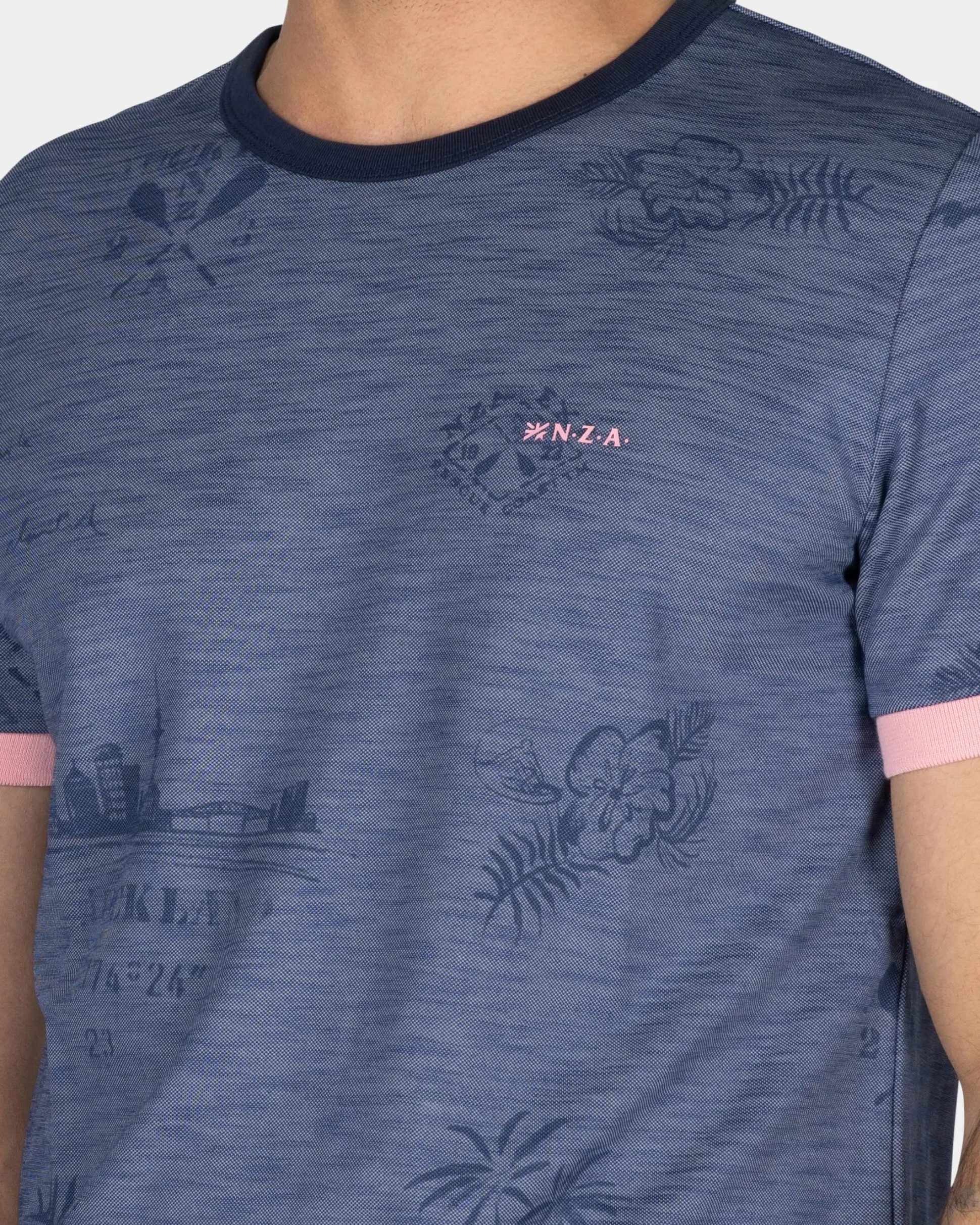 Blue Printed T-Shirt with Pink Details