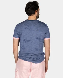 Blue Printed T-Shirt with Pink Details