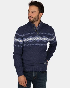 Blue pullover with buttons and light blue pattern - Tin Blue