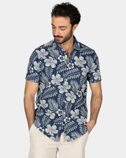 Blue Shirt with White Floral Print