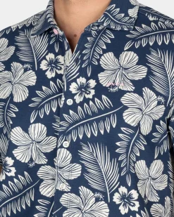 Blue Shirt with White Floral Print