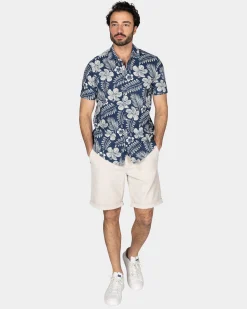 Blue Shirt with White Floral Print
