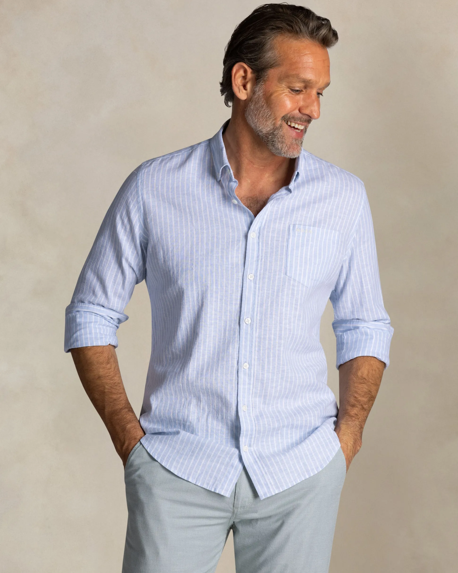 Blue striped linen button-down