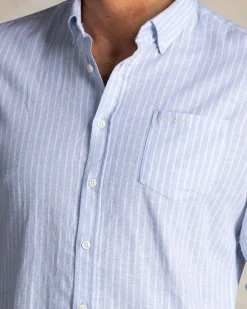 Blue striped linen button-down