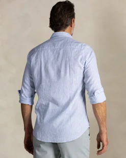 Blue striped linen button-down