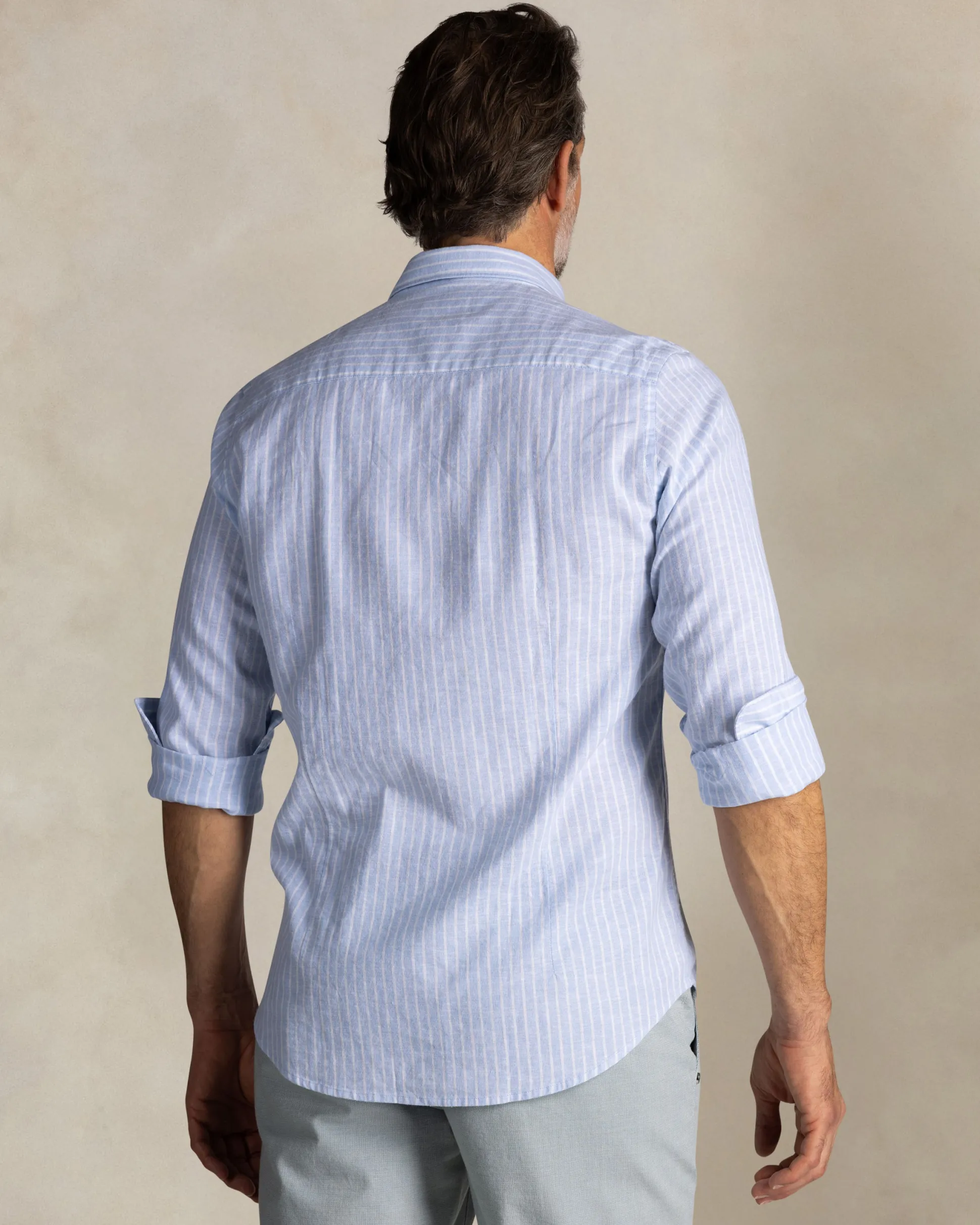 Blue striped linen button-down