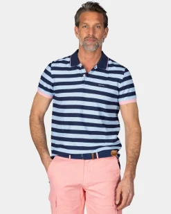 Blue Striped Polo with Pink Details