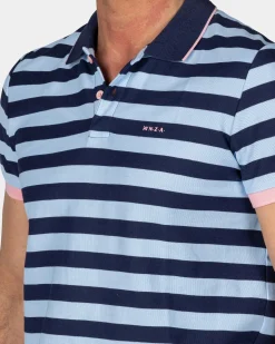 Blue Striped Polo with Pink Details