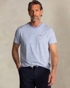 Blue T-shirt with white stripes