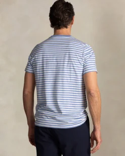 Blue T-shirt with white stripes