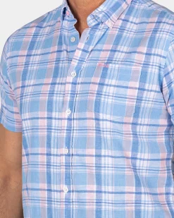 Blue White Orange Checked Short Sleeve Shirt