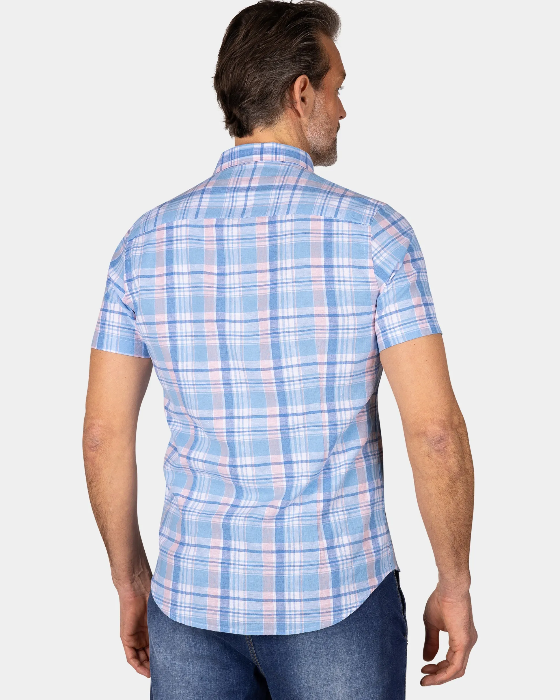 Blue White Orange Checked Short Sleeve Shirt