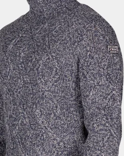 Blue wool cable knit turtleneck sweater - Tin Blue