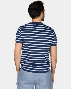 Blue-White Striped Cotton T-Shirt