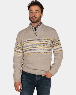 Brown cotton sweater with yellow and black print - Chestnut