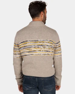Brown cotton sweater with yellow and black print - Chestnut