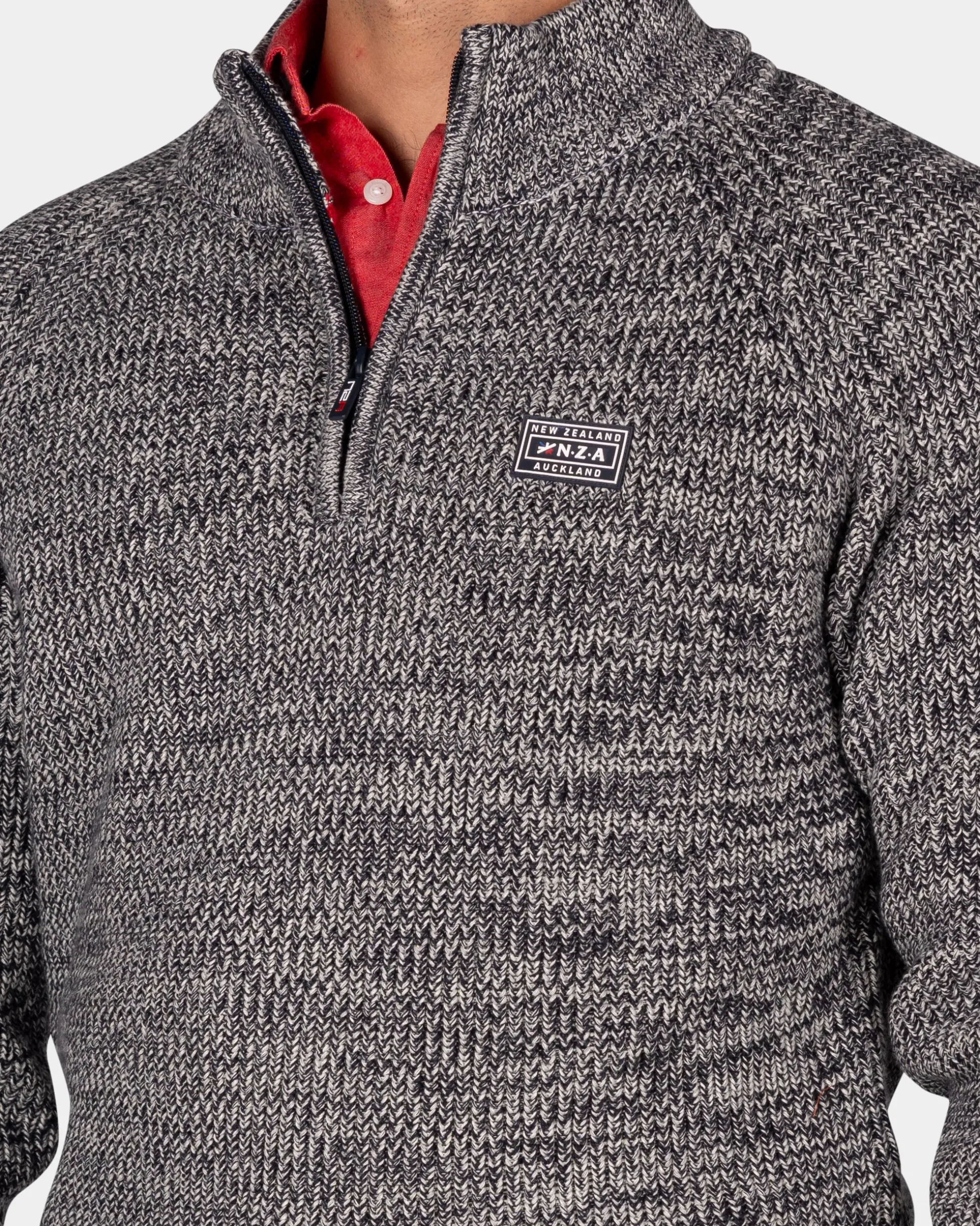 Brown cotton sweater with half-zip - Mud