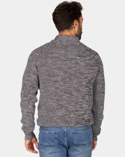 Brown cotton sweater with half-zip - Mud