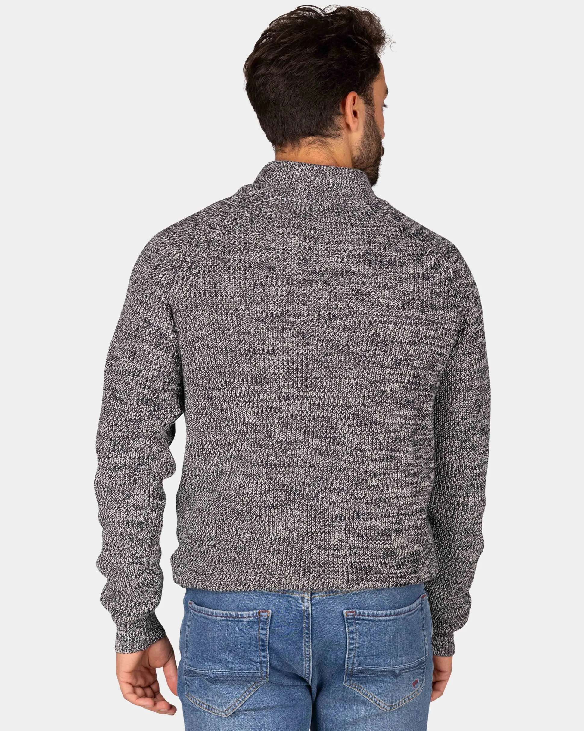Brown cotton sweater with half-zip - Mud