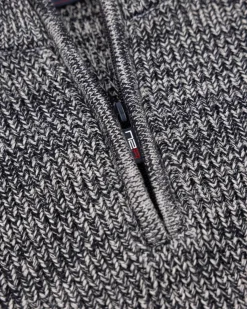 Brown cotton sweater with half-zip - Mud