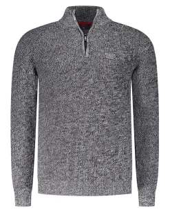Brown cotton sweater with half-zip - Mud