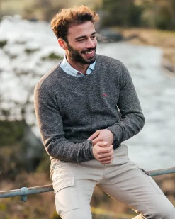 Brown knitted sweater with round neck - Mud