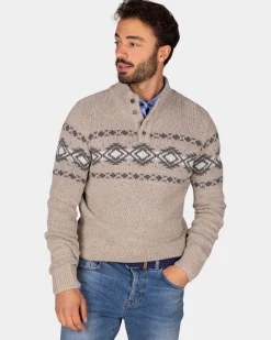 Brown pullover with buttons and black pattern - Chestnut