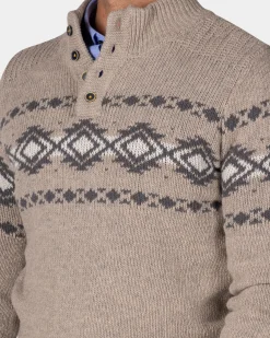 Brown pullover with buttons and black pattern - Chestnut