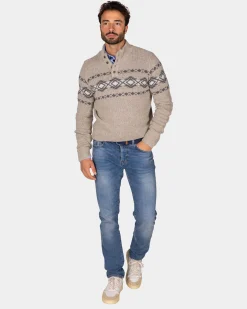 Brown pullover with buttons and black pattern - Chestnut