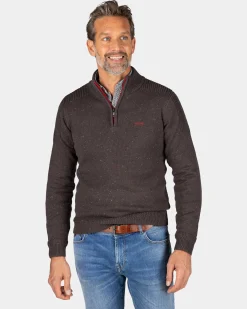 Brown pullover with half-zip - Mud