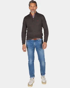 Brown pullover with half-zip - Mud