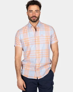 Checked blue with orange shirt - Light Sky