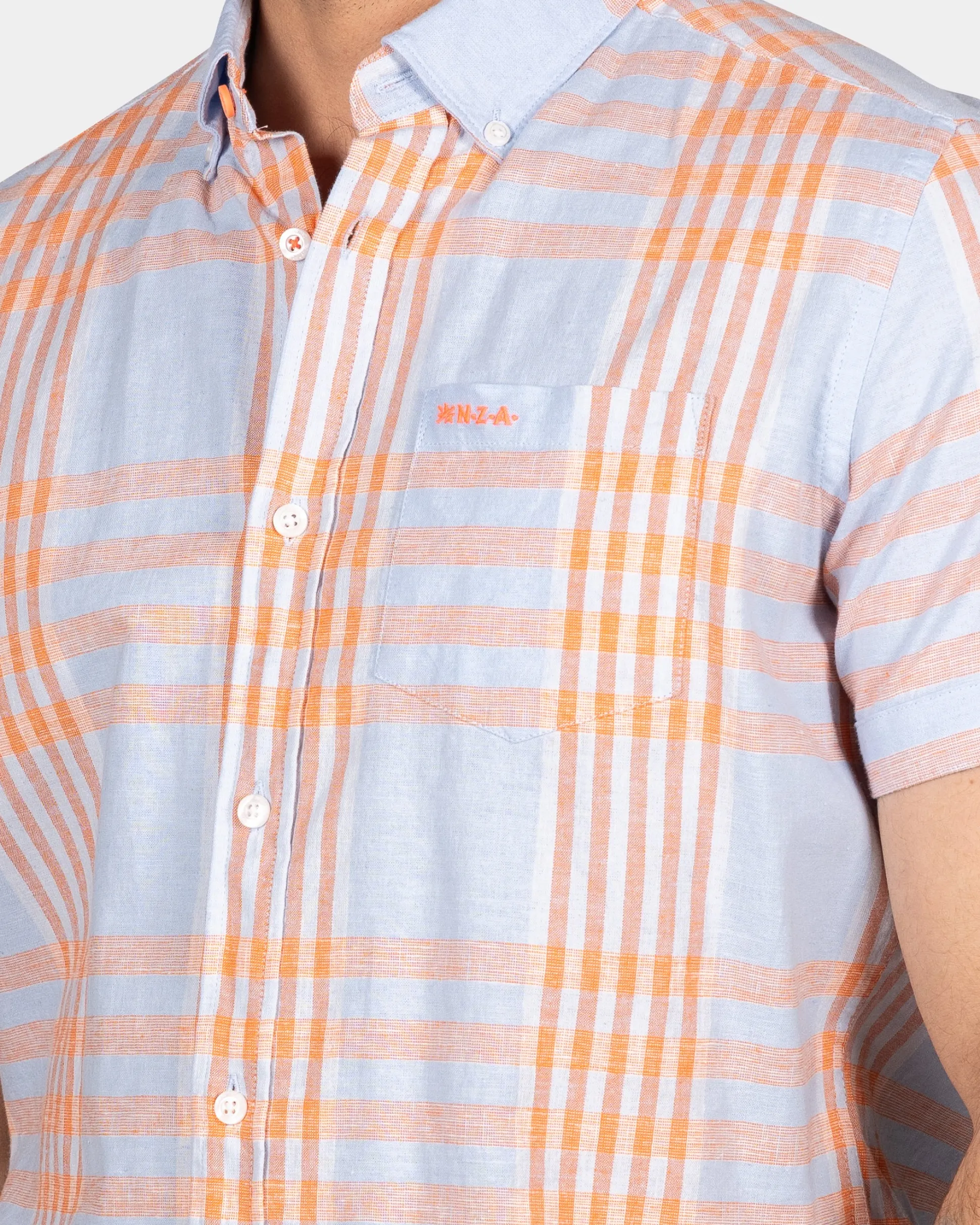 Checked blue with orange shirt - Light Sky