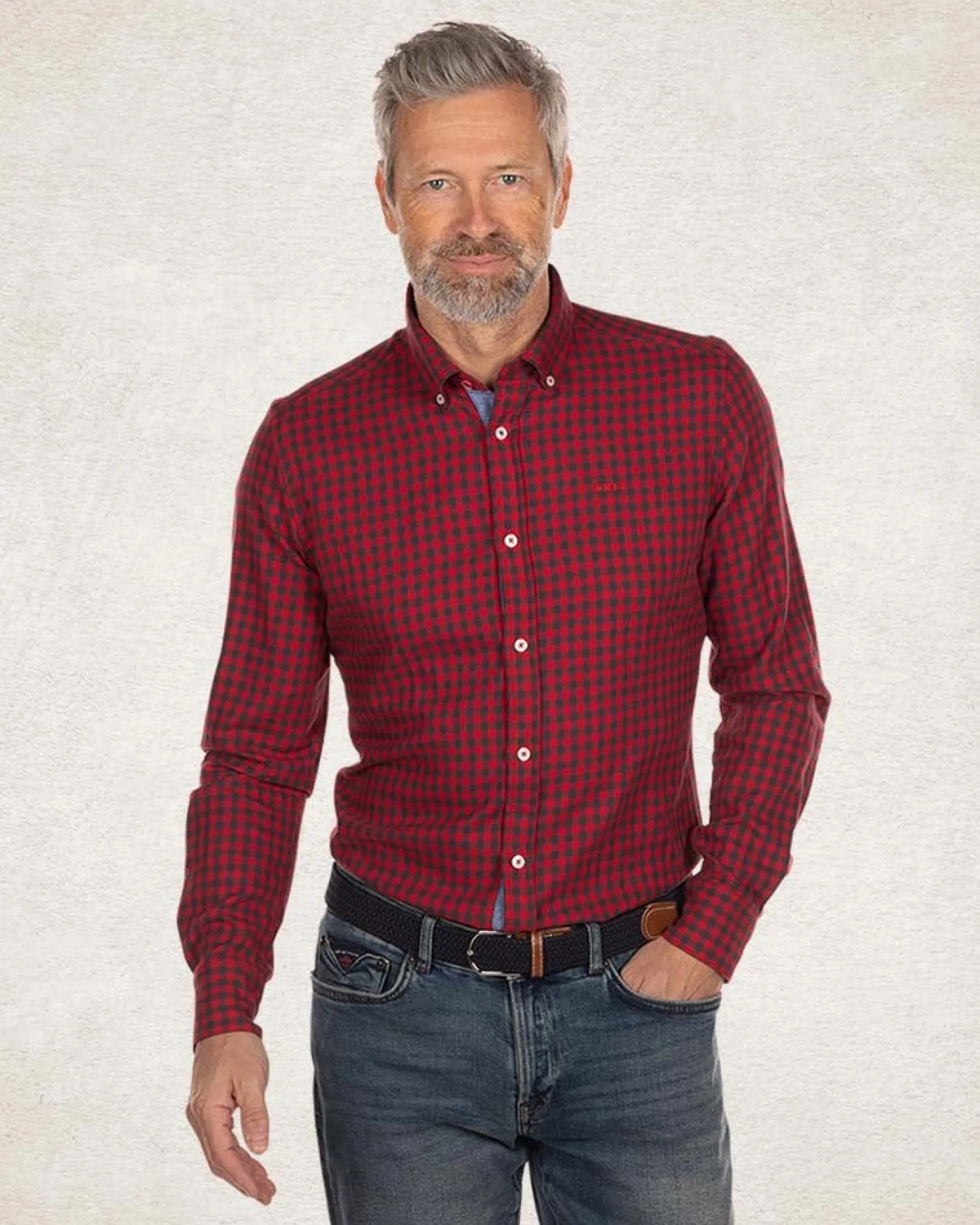 Checkered cotton flannel shirt - Carmine red