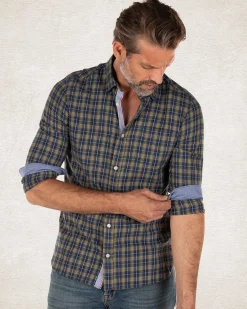 Checkered flannel shirt with green and blue