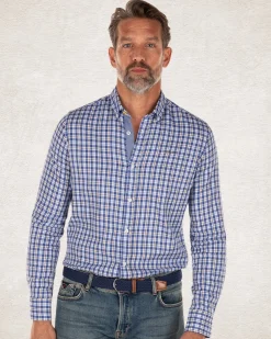 Checkered shirt with blue and white