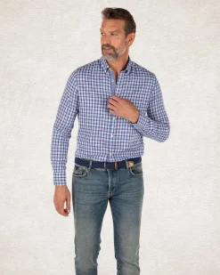 Checkered shirt with blue and white