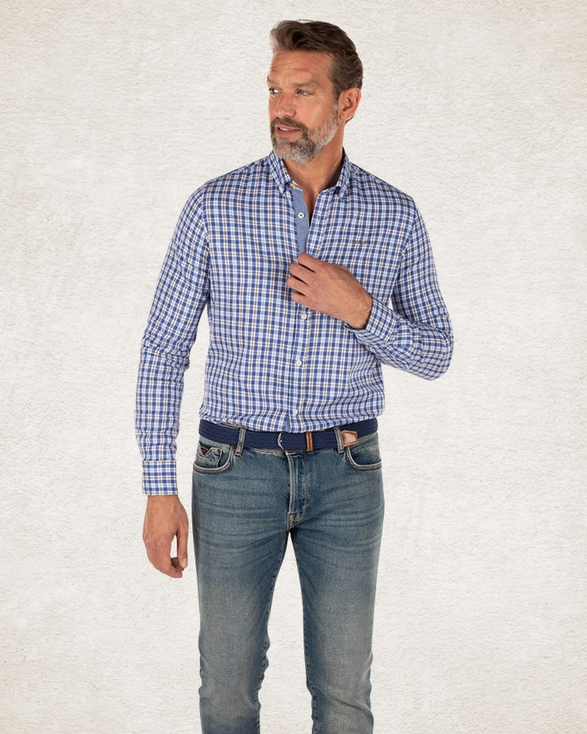 Checkered shirt with blue and white