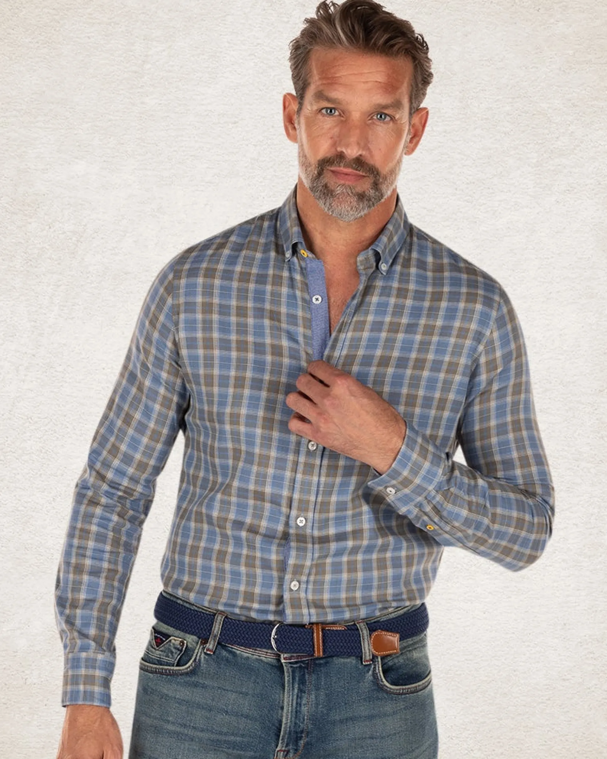 Checkered shirt with grey and blue