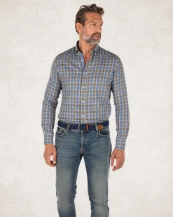 Checkered shirt with grey and blue