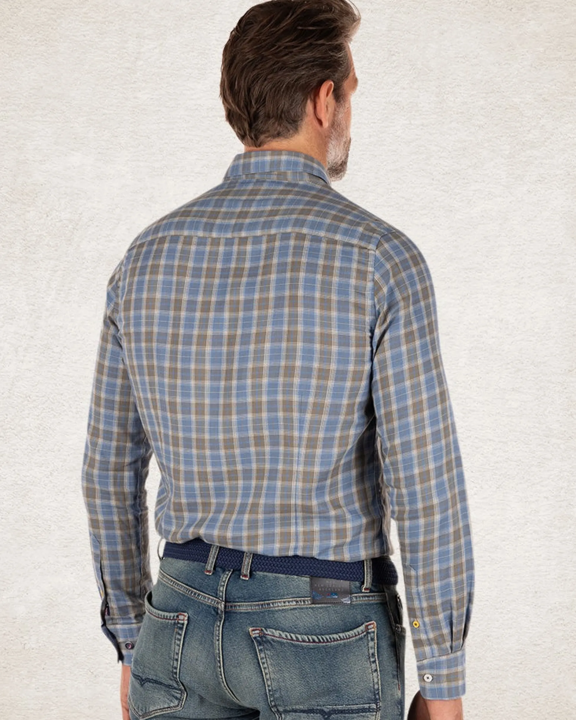 Checkered shirt with grey and blue