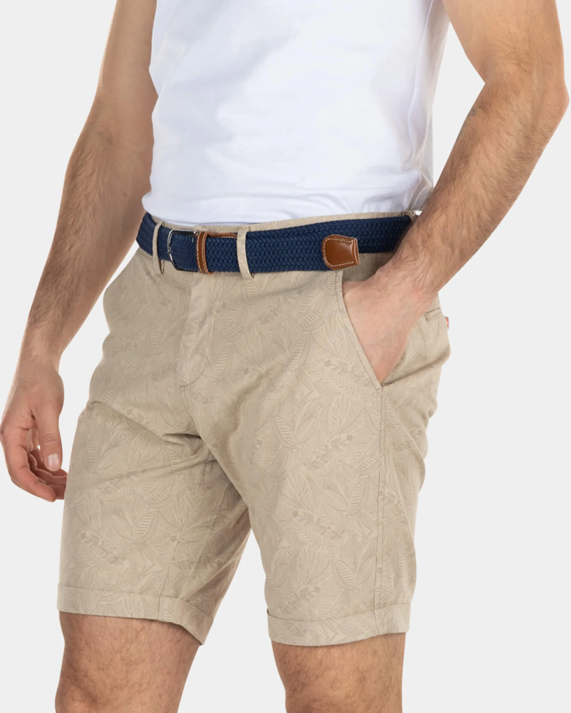 Chino shorts with leaf print - Beach Sand