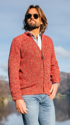Chunky knitted red cardigan - Reef Red