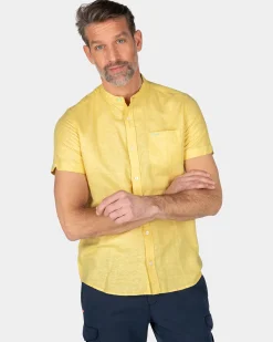 Collarless shirt with short sleeves - Iguana Yellow