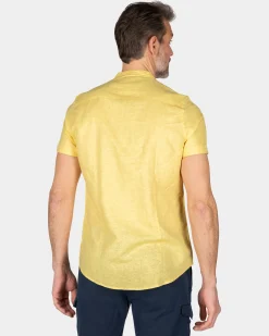 Collarless shirt with short sleeves - Iguana Yellow