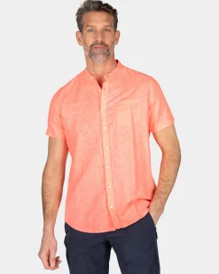 Collarless shirt with short sleeves - Fury Pink