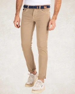 Coloured 5 pocket stretch jeans - Sand Stone