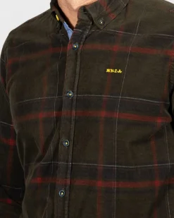 Corduroy long sleeve shirt Opouahi - Eucalyptus Green