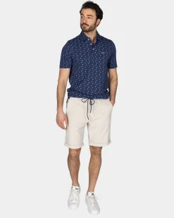 Cotton Blue Polo with a print of small polka dots